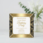 Elegant Black Gold White Pearl Birthday Party Kaart (Staand voorkant)