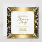 Elegant Black Gold White Pearl Birthday Party Kaart (Voorkant)