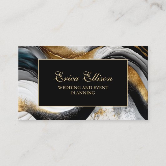 Elegant Black Gold White Wedding Planner Visitekaartje (Voorkant)