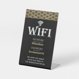 Elegant Black Gold WiFi-wachtwoordnetwerk Reclamebord Met Voetstuk