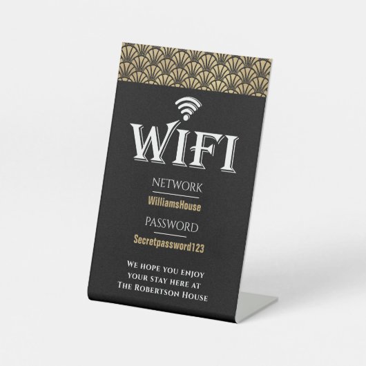 Elegant Black Gold WiFi-wachtwoordnetwerk Reclamebord Met Voetstuk (Voorkant)