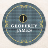 Elegant Black Gold Windows Check Monogram Ronde Kartonnen Onderzetter (Voorkant)