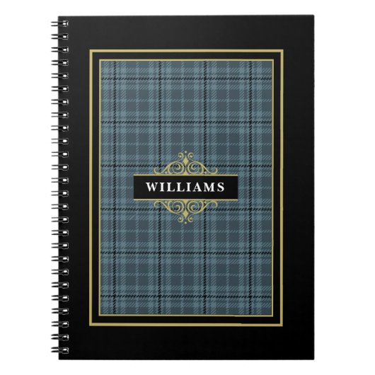 Elegant Black Gold Windows Check Monogramed Notitieboek (Voorkant)