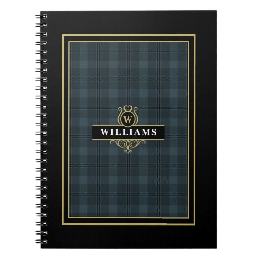 Elegant Black Gold Windows Pset Monogram Notitieboek (Voorkant)