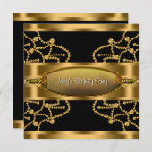 Elegant Black Gold Womans Birthday Kaart (Voorkant / Achterkant)