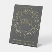 Elegant Black & Gold Wreater kerstwinkel Reclamebord Met Voetstuk (Voorkant)