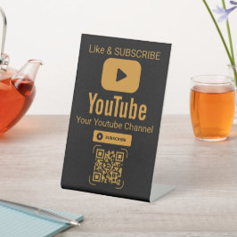 Elegant Black Gold YouTube QR Code Business Sign Reclamebord Met Voetstuk