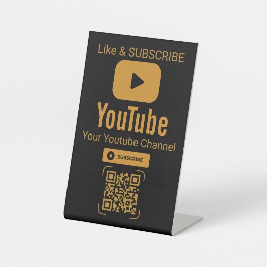 Elegant Black Gold YouTube QR Code Business Sign Reclamebord Met Voetstuk (Voorkant)