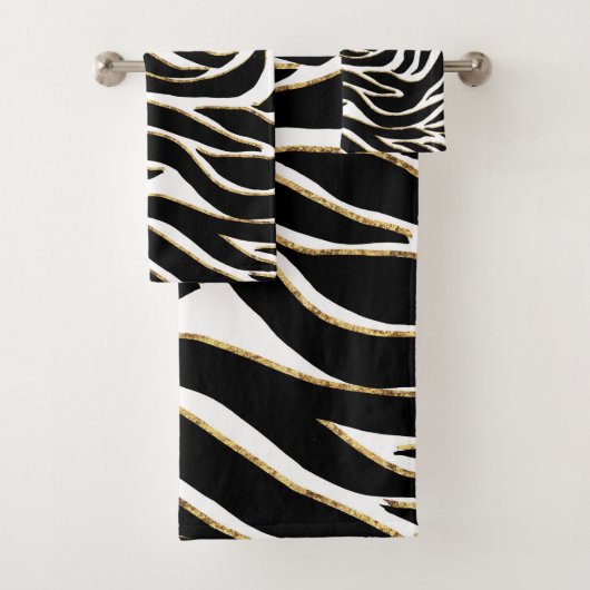 Elegant Black Gold Zebra White Animal Print Bad Handdoek (Insitu)