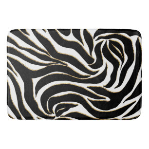 Elegant Black Gold Zebra White Animal Print Badmat