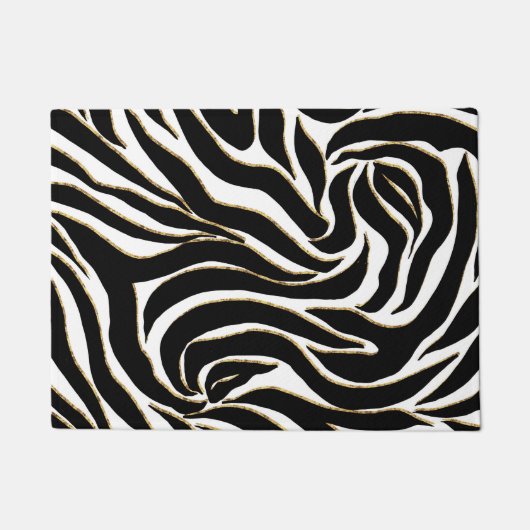 Elegant Black Gold Zebra White Animal Print Deurmat (Voorkant)
