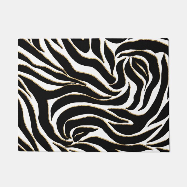 Elegant Black Gold Zebra White Animal Print Deurmat (Voorkant)