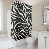 Elegant Black Gold Zebra White Animal Print Douchegordijn (In situ)
