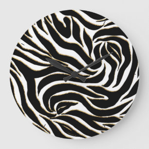 Elegant Black Gold Zebra White Animal Print Grote Klok