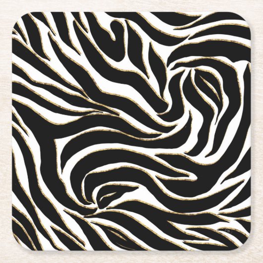Elegant Black Gold Zebra White Animal Print Kartonnen Onderzetters (Voorkant)
