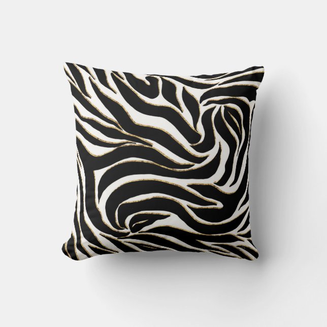 Elegant Black Gold Zebra White Animal Print Kussen (Voorkant)