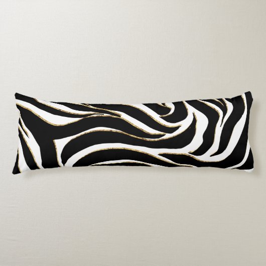 Elegant Black Gold Zebra White Animal Print Lichaamskussen (Voorkant)
