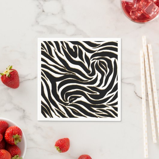 Elegant Black Gold Zebra White Animal Print Servet (Insitu)