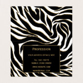 Elegant Black Gold Zebra White Animal Print Visitekaartje (Binnenkant ongevouwen)