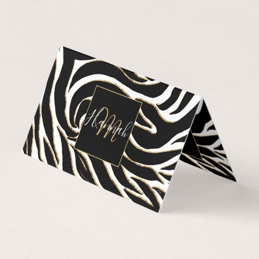 Elegant Black Gold Zebra White Animal Print Visitekaartje (Voorkant)