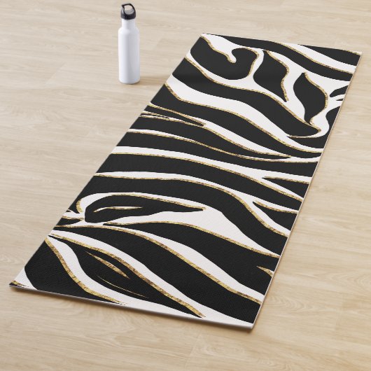 Elegant Black Gold Zebra White Animal Print Yogamat (In situ)