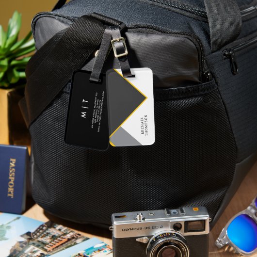 Elegant Black & Golden Border geometric Background Bagagelabel (Voorkant /achterkant)