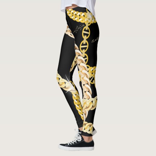 Elegant Black & Golden Chains Leggings (Links)