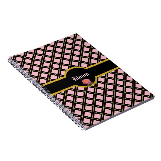 Elegant Black & Golden Diamond Pattern Notitieboek (Rechterzijde)