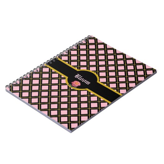 Elegant Black & Golden Diamond Pattern Notitieboek (Linkerzijde)
