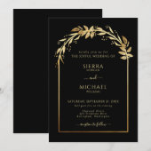 Elegant Black Golden Foliage Wedding Arch Kaart (Voorkant / Achterkant)
