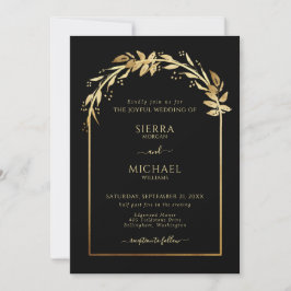 Elegant Black Golden Foliage Wedding Arch Kaart