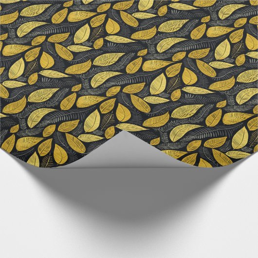 Elegant Black Golden & Grey Botanical Leaves Cadeaupapier (Hoek)