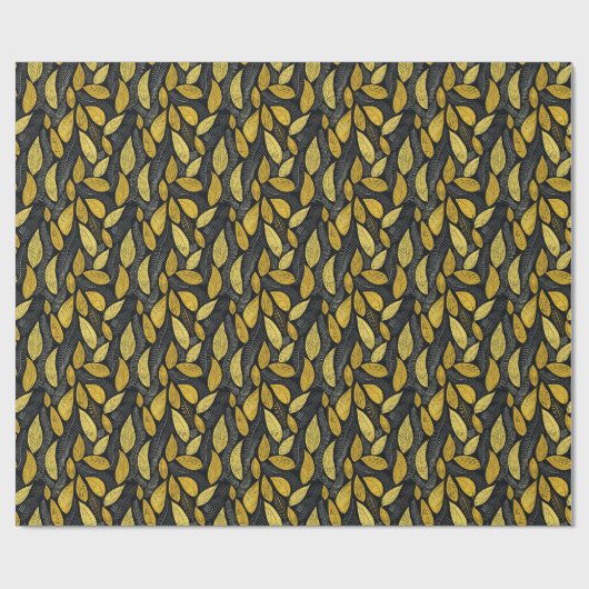 Elegant Black Golden & Grey Botanical Leaves Cadeaupapier (Vlak)