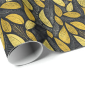 Elegant Black Golden & Grey Botanical Leaves Cadeaupapier (Rol Hoek)