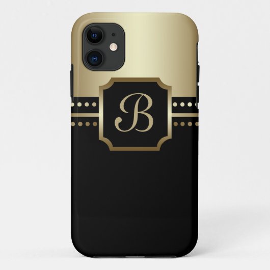 Elegant Black Golden Monogram B iPhone Case (Achterkant)