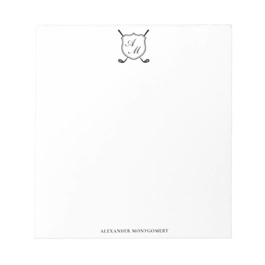 Elegant Black Golf Monogram Crest Notitieblok (Voorkant)