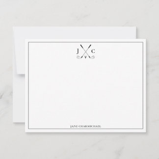 Elegant Black Golf Monogram Flat Note Card Notitiekaartje