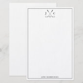 Elegant Black Golf Monogram Stationery Briefpapier (Voorkant / Achterkant)