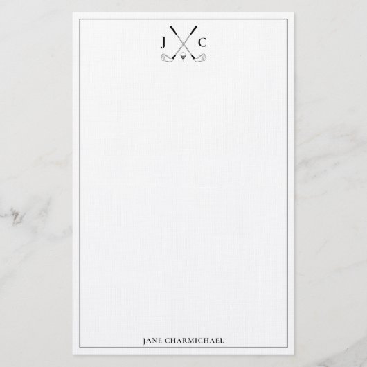 Elegant Black Golf Monogram Stationery Briefpapier (Voorkant)
