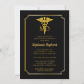 Elegant Black | Goud MD Artsen GraduPartij Kaart (Voorkant)