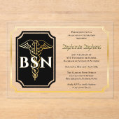 Elegant Black | Goudzuster BSN-graduatiepartij Acryl Uitnodigingen (Voorkant)