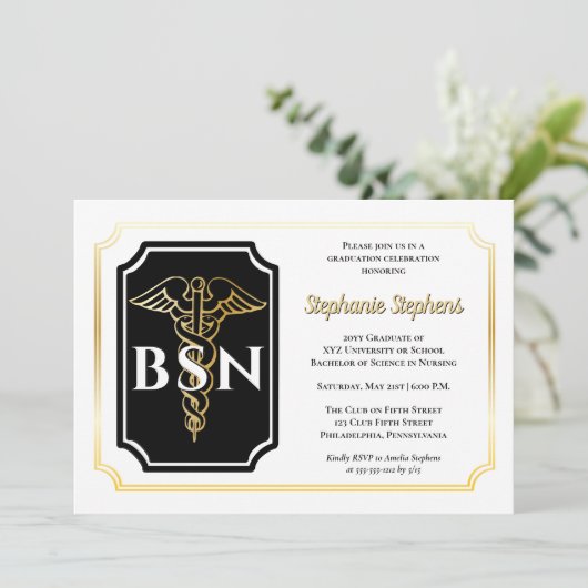 Elegant Black | Goudzuster BSN-graduatiepartij Kaart (Staand voorkant)