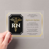 Elegant Black | Goudzuster RN GraduPartij Acryl Uitnodigingen (Insitu (Draagbaar))