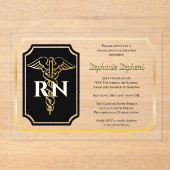 Elegant Black | Goudzuster RN GraduPartij Acryl Uitnodigingen (Voorkant)