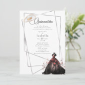 Elegant Black Gown Quinceanera Uitnodiging (Staand voorkant)