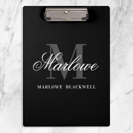Elegant Black Gray Monogram Calligrafie Klembord