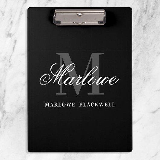 Elegant Black Gray Monogram Calligrafie Klembord