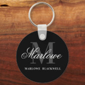 Elegant Black Gray Monogram Calligrafie Sleutelhanger (Voorkant)