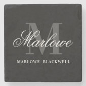 Elegant Black Gray Monogram Calligrafie Stenen Onderzetter (Voorkant)