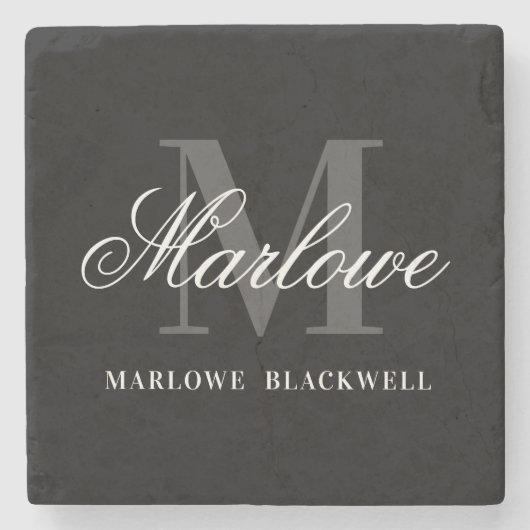 Elegant Black Gray Monogram Calligrafie Stenen Onderzetter (Voorkant)